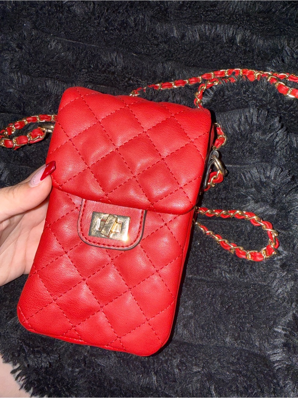 Quilted Red Crossbody Phone Bag - Classic Chain Strap